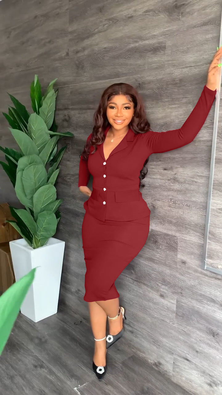 Women's V-Neck Button Front Blazer - Pencil Skirt Two Piece Set 4