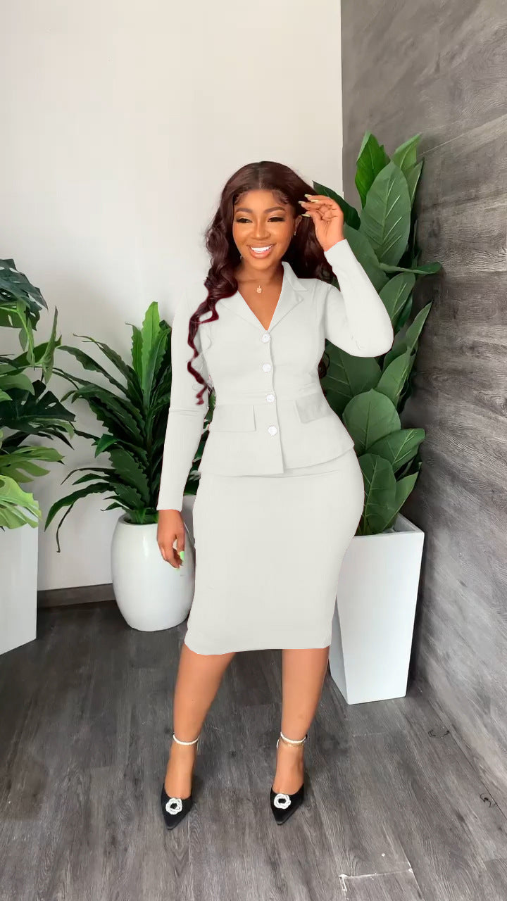 Women's V-Neck Button Front Blazer - Pencil Skirt Two Piece Set 6