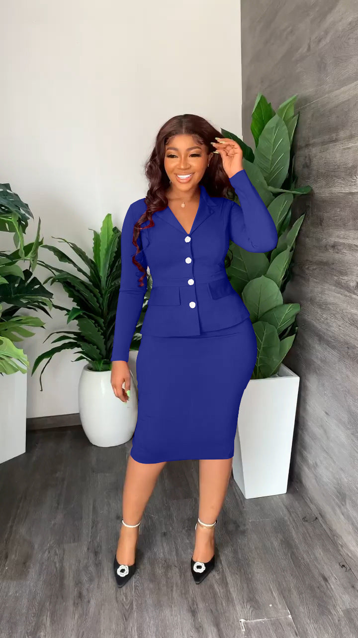 Women's V-Neck Button Front Blazer - Pencil Skirt Two Piece Set 9