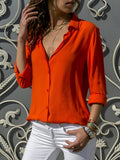 Women's V-Neck Button Front Relaxed Fit Blouse - Long Sleeve 0