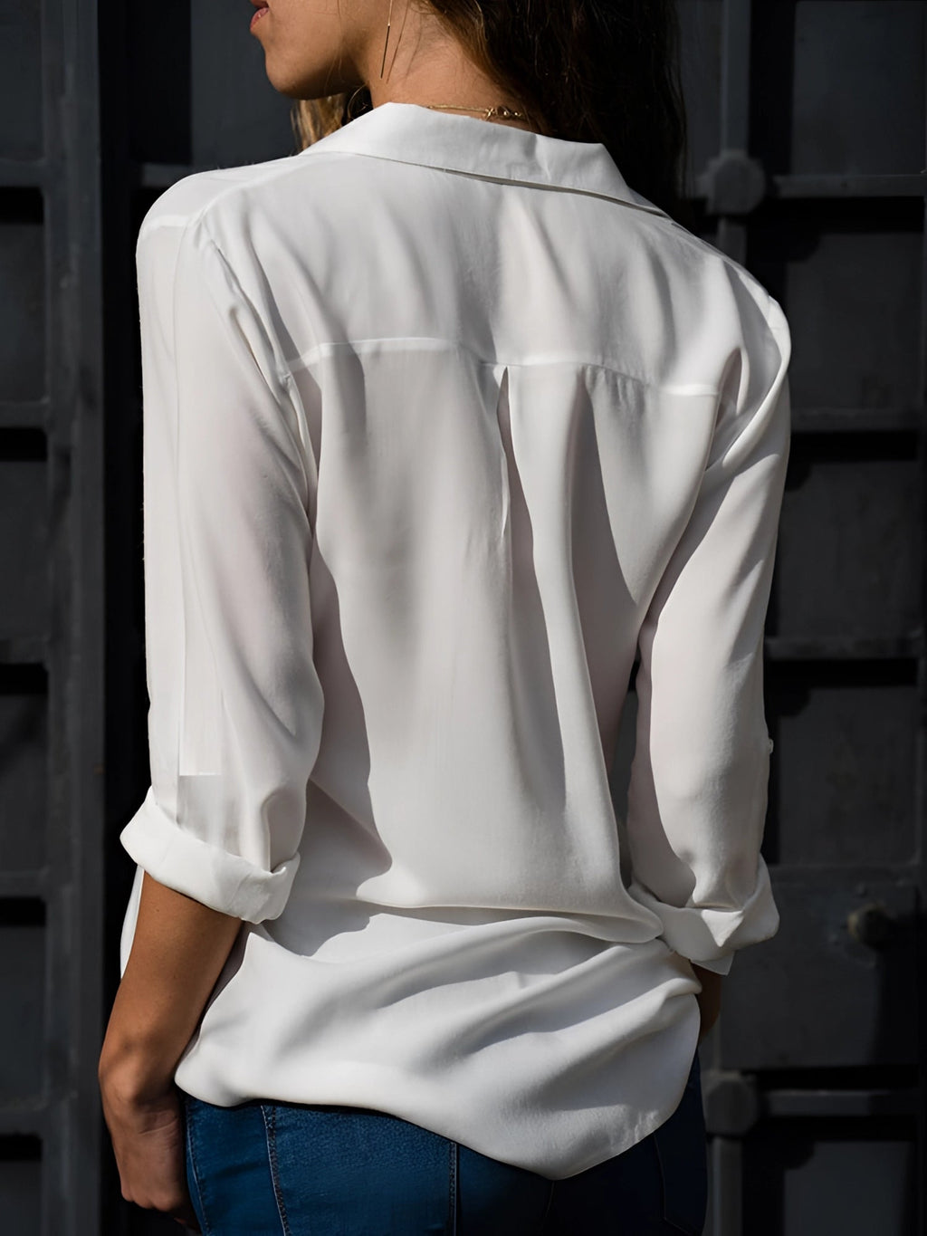 Women's V-Neck Button Front Relaxed Fit Blouse - Long Sleeve 6
