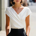 Women's V-Neck Draped Cap Sleeve Blouse - Wrap Front 0