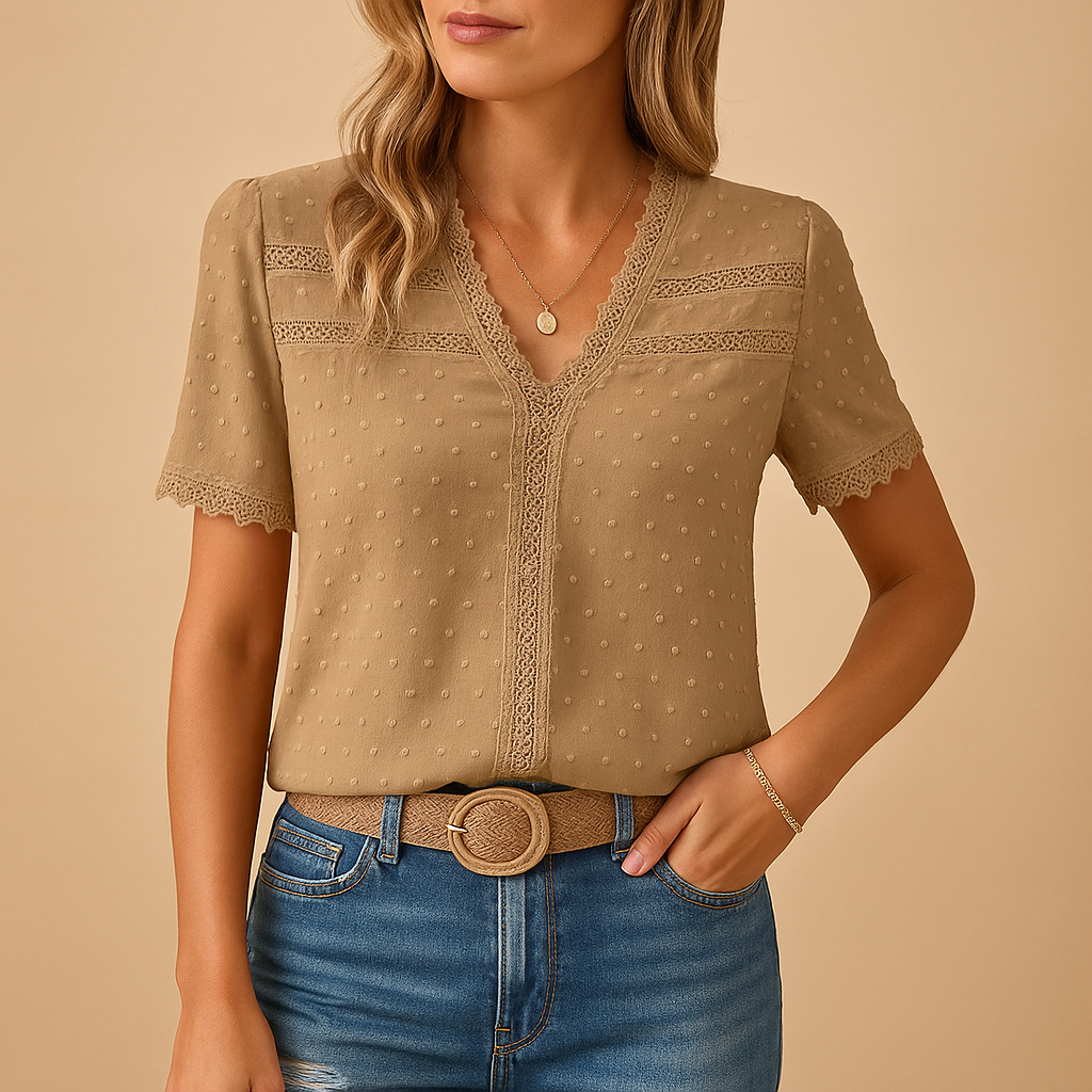 Women’s V-Neck Lace Blouse – Elegant Fit for Work and Occasions 0
