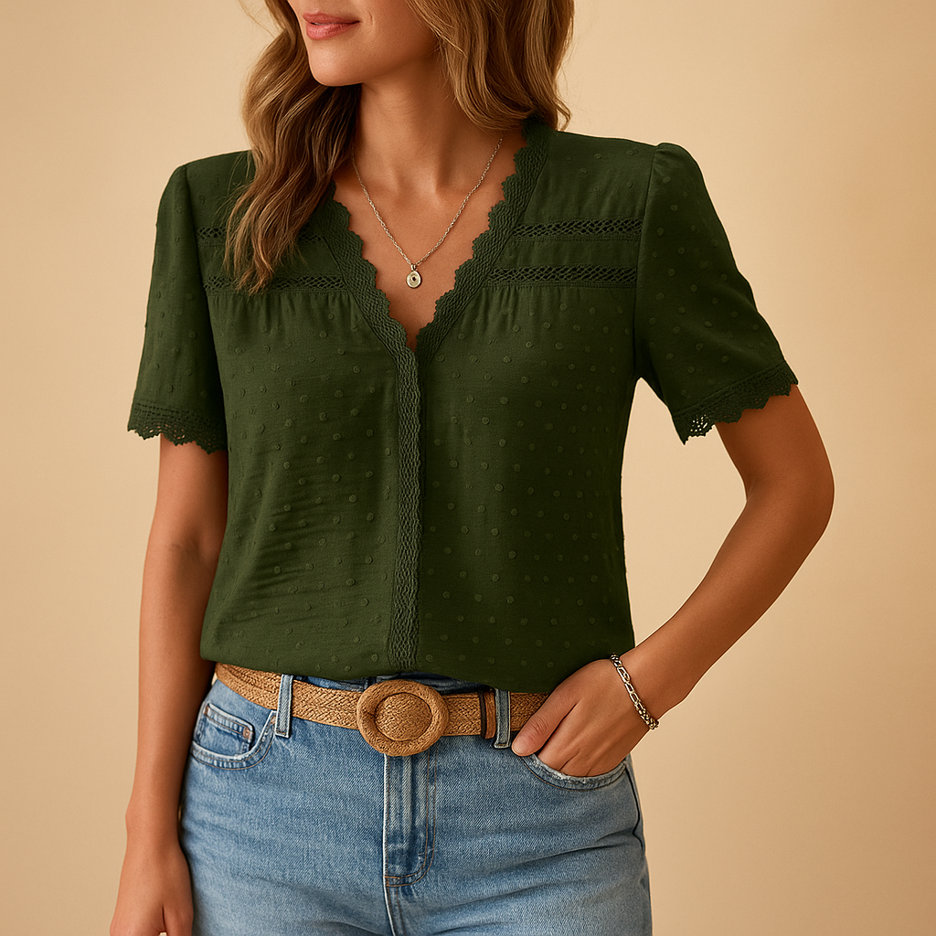 Women’s V-Neck Lace Blouse – Elegant Fit for Work and Occasions 1