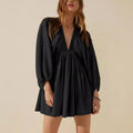 Women’s V-Neck Mini Dress – Long Sleeve – Relaxed Fit 0