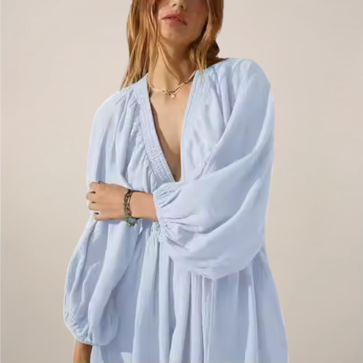 Women’s V-Neck Mini Dress – Long Sleeve – Relaxed Fit 3