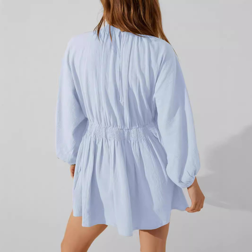 Women’s V-Neck Mini Dress – Long Sleeve – Relaxed Fit 4